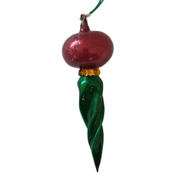 Vintage Glass Ornament Oblong Abstract Handblown Red Green Retro 70s MCM Sequins - Picture 3 of 16